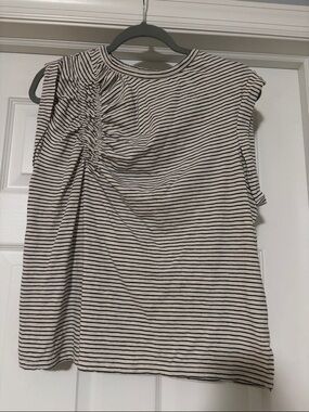 Anthropologie Pilcro Striped Sleeveless Ruched Top - Black & White oversized S